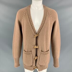 BURBERRY PRORSUM Spring 2015 Tan Knitted Cashmere Patch Pocket Cardigan Sweater